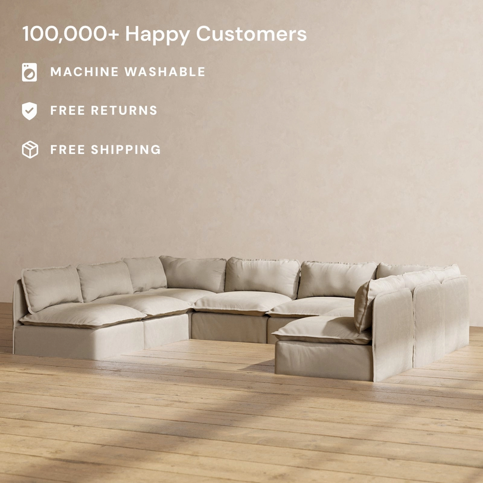 Modular Performance 8-Seater Open-Ends U-Sectional in Dune | Relaxed Blend