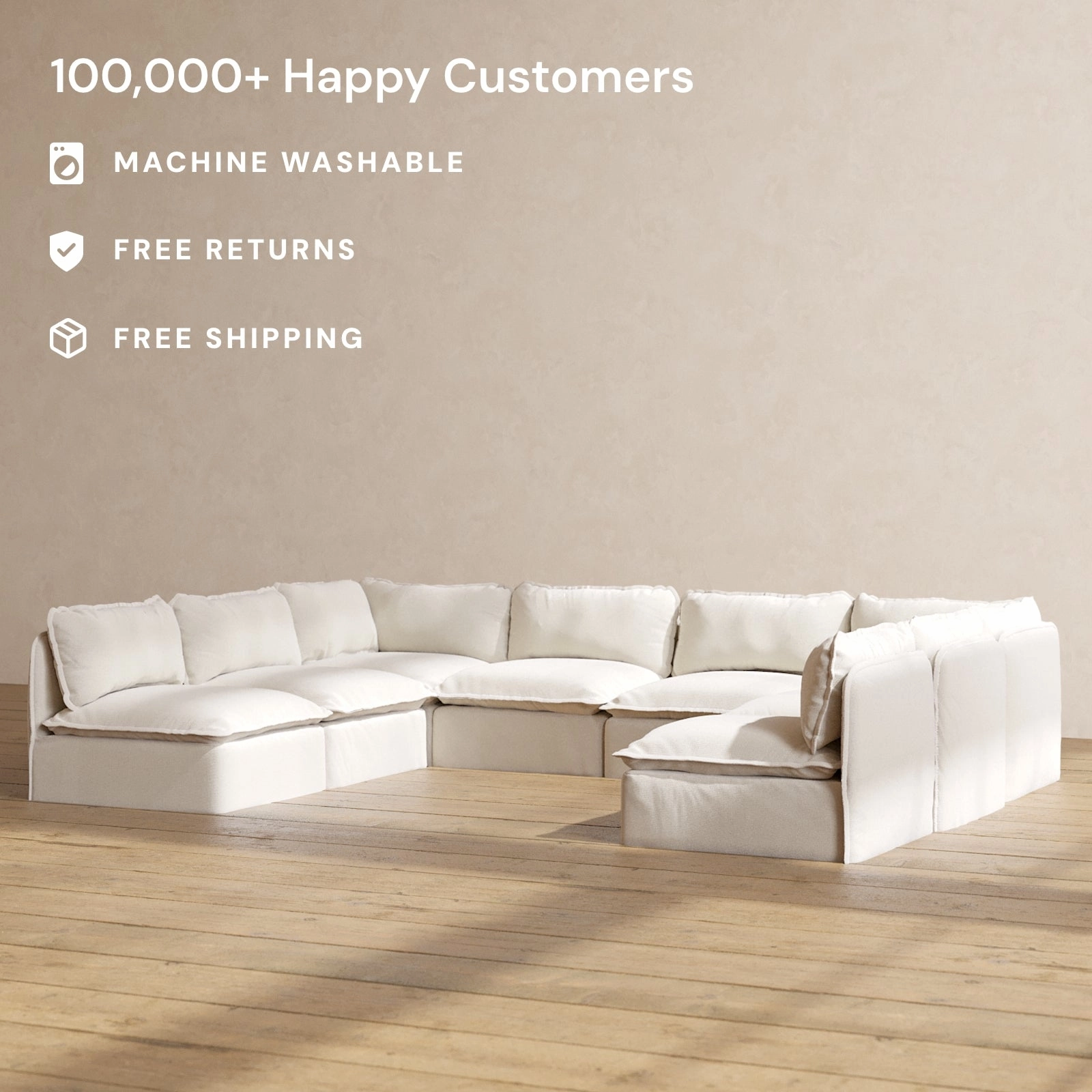 Modular Performance 8-Seater Open-Ends U-Sectional in Flour | Relaxed Blend