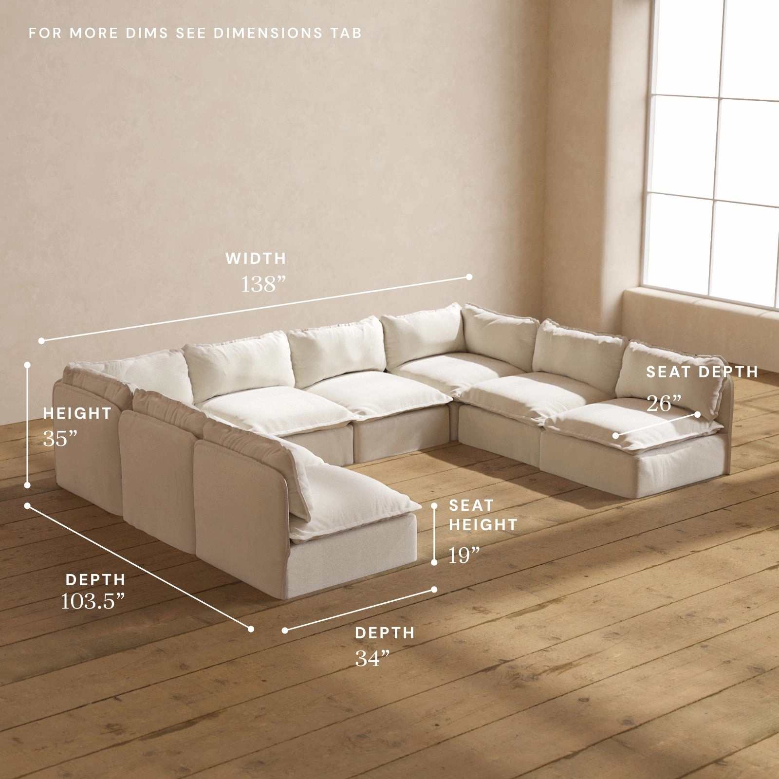 Modular Performance 8-Seater Open-Ends U-Sectional in Flour | Relaxed Blend