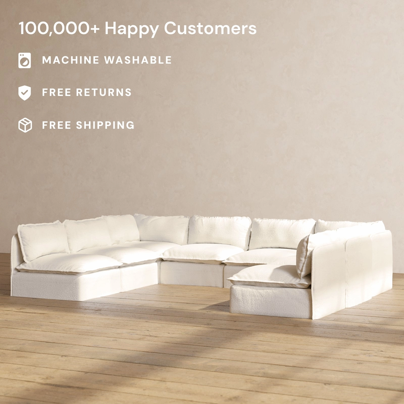 Modular Performance 8-Seater Open-Ends U-Sectional in Mousse | Relaxed Blend
