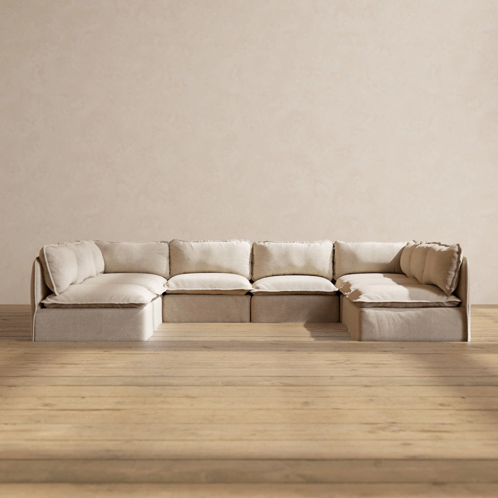 Modular Performance 8-Seater Open-Ends U-Sectional in Oat | Relaxed Blend