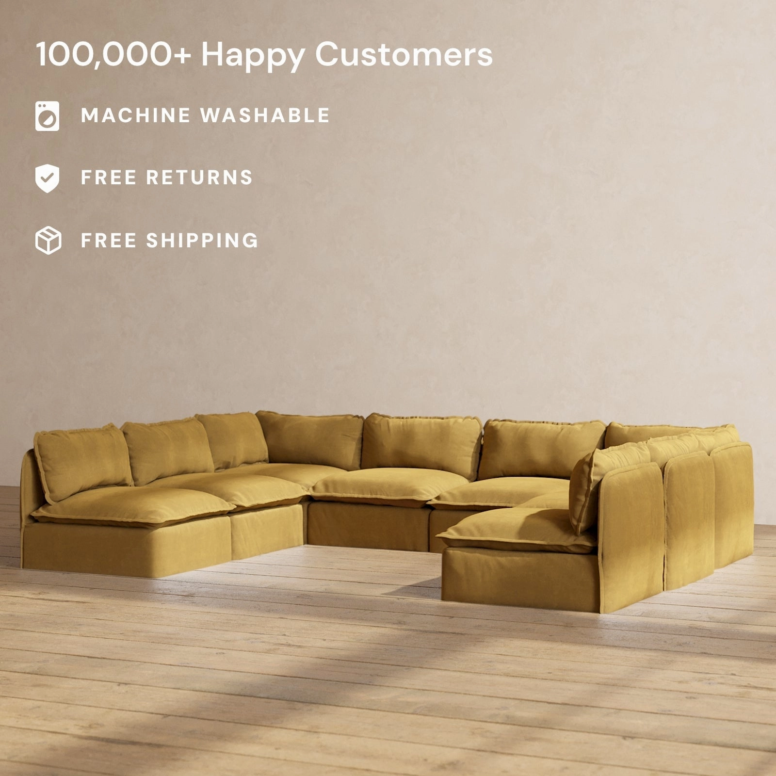 Modular Performance 8-Seater Open-Ends U-Sectional in Toffee | Relaxed Blend