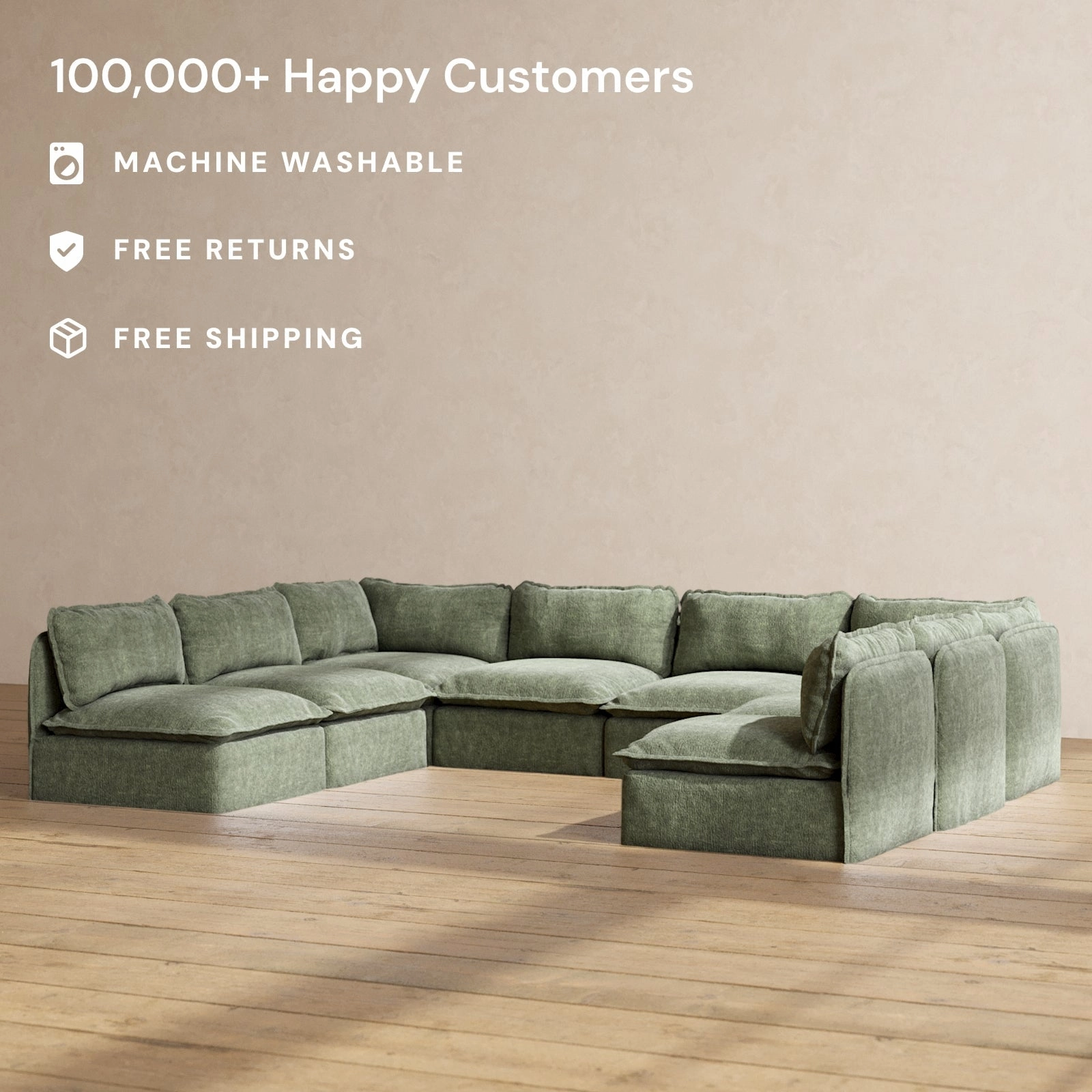 Modular Performance 8-Seater Open-Ends U-Sectional in Willow | Relaxed Blend
