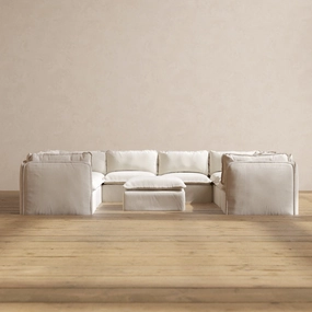 Modular Performance 8-Seater U-Sectional   Ottoman in Flour | Relaxed Blend