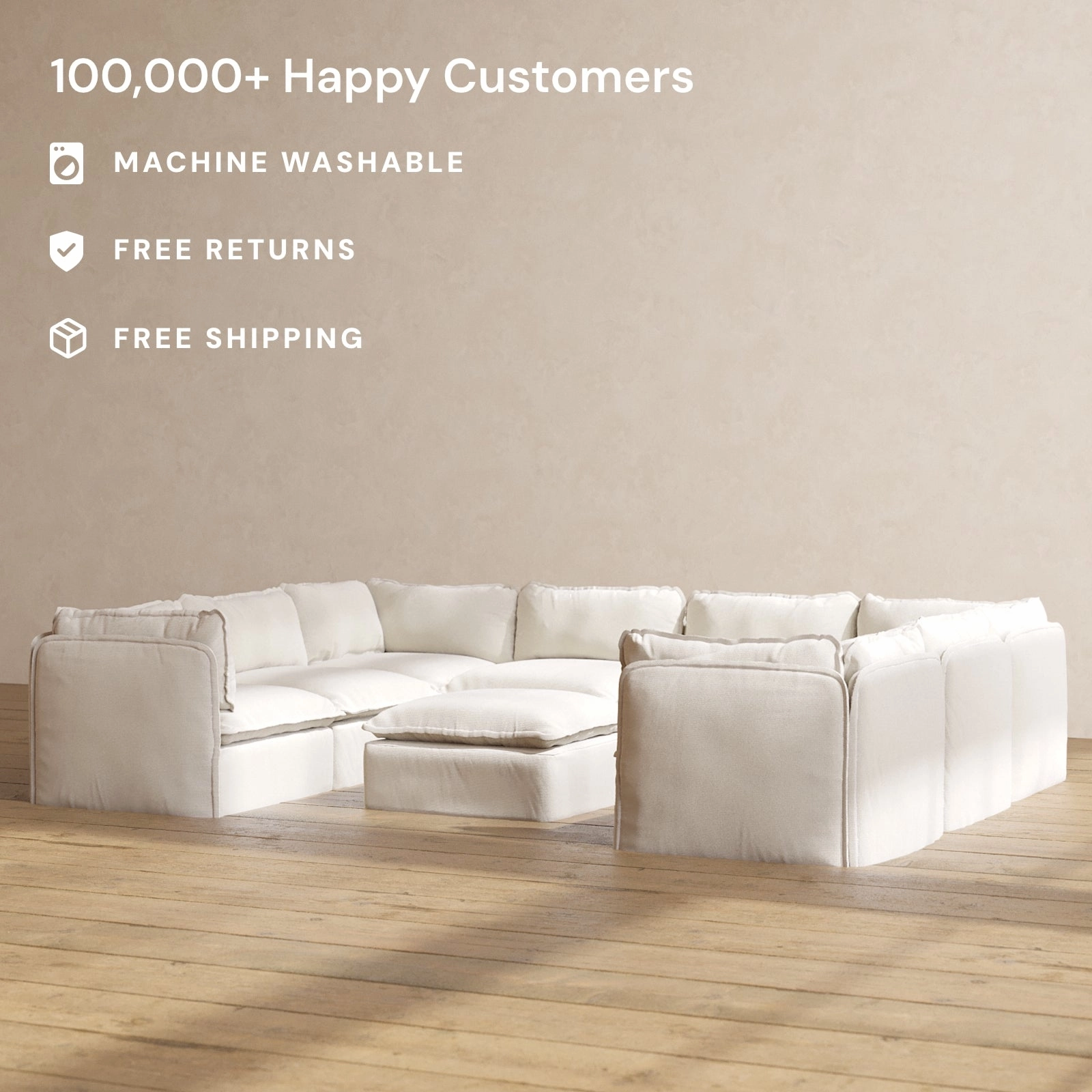 Modular Performance 8-Seater U-Sectional   Ottoman in Flour | Relaxed Blend