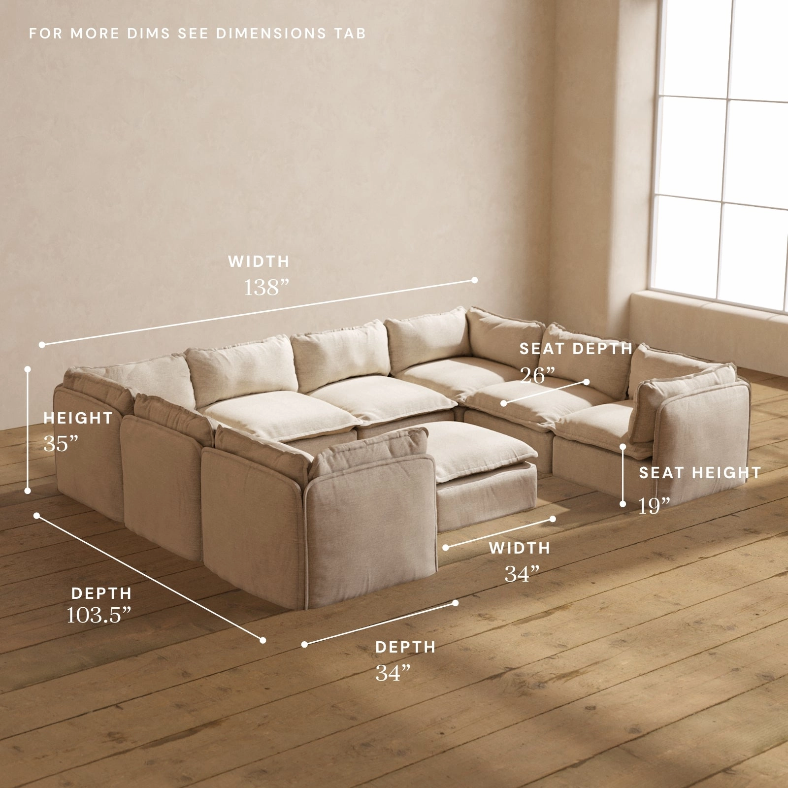 Modular Performance 8-Seater U-Sectional   Ottoman in Oat | Relaxed Blend