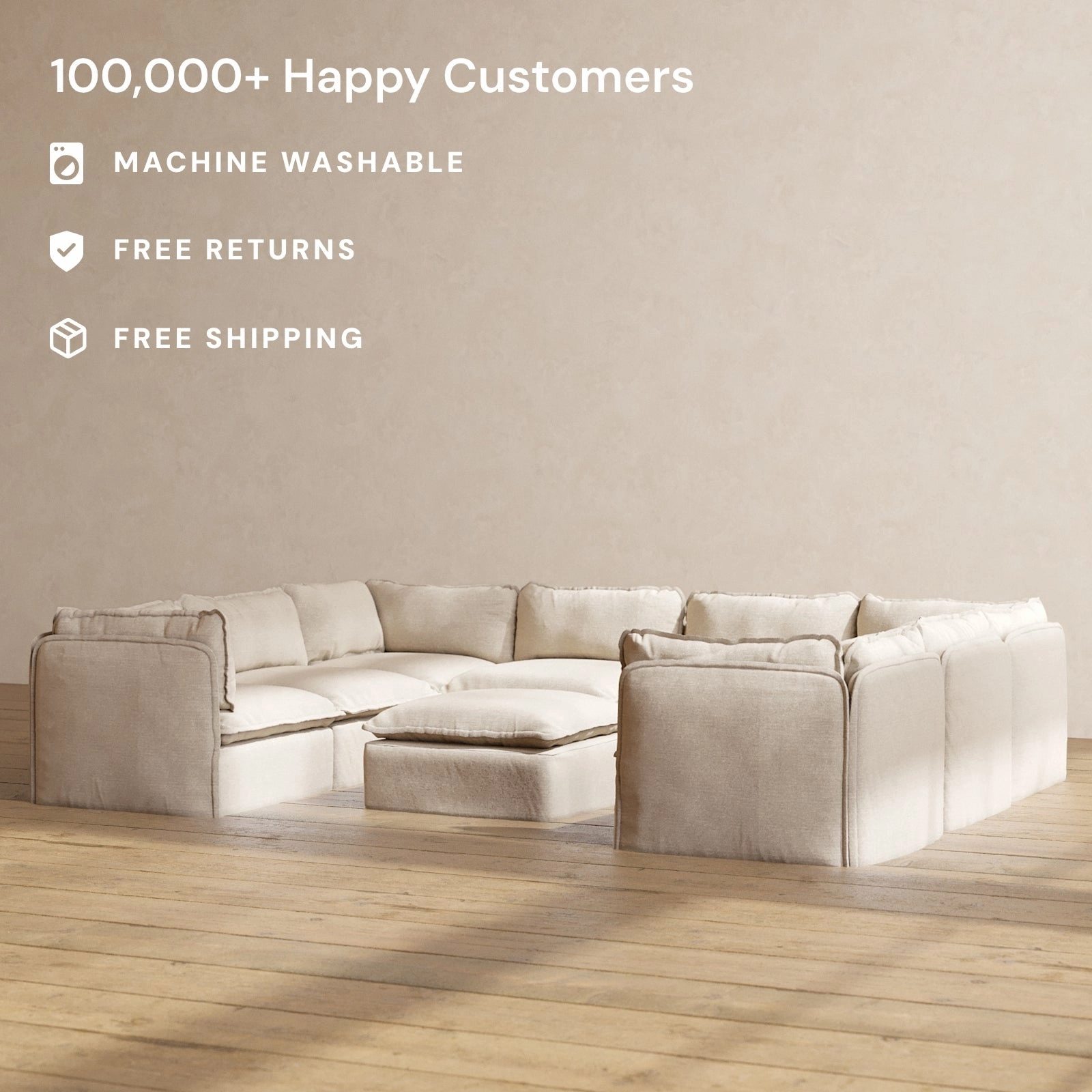 Modular Performance 8-Seater U-Sectional   Ottoman in Oat | Relaxed Blend