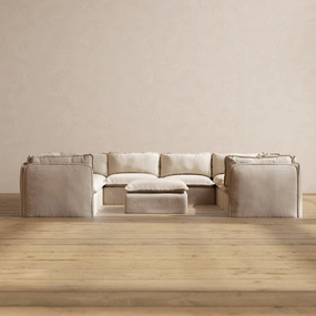 Modular Performance 8-Seater U-Sectional   Ottoman in Oat | Relaxed Blend