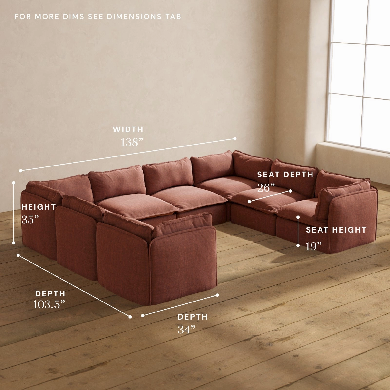 Modular Performance 8-Seater U-Sectional in Chestnut | Relaxed Blend