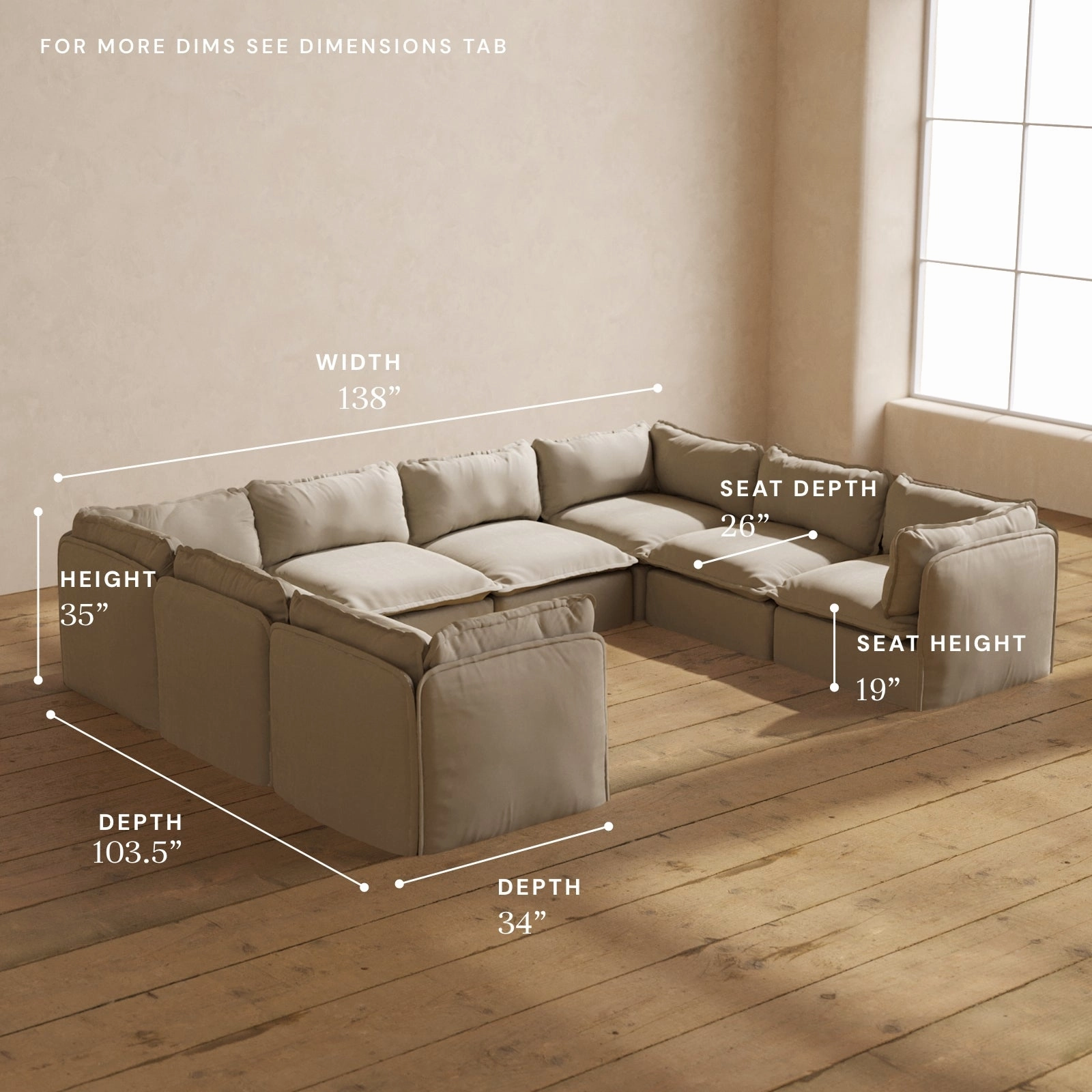 Modular Performance 8-Seater U-Sectional in Dune | Relaxed Blend