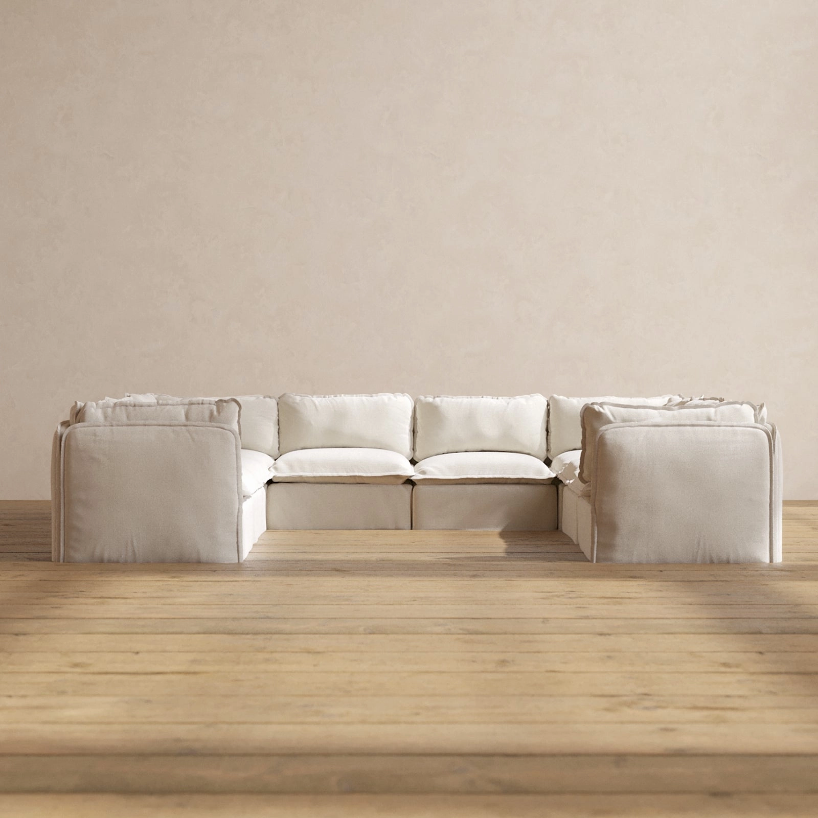 Modular Performance 8-Seater U-Sectional in Flour | Relaxed Blend