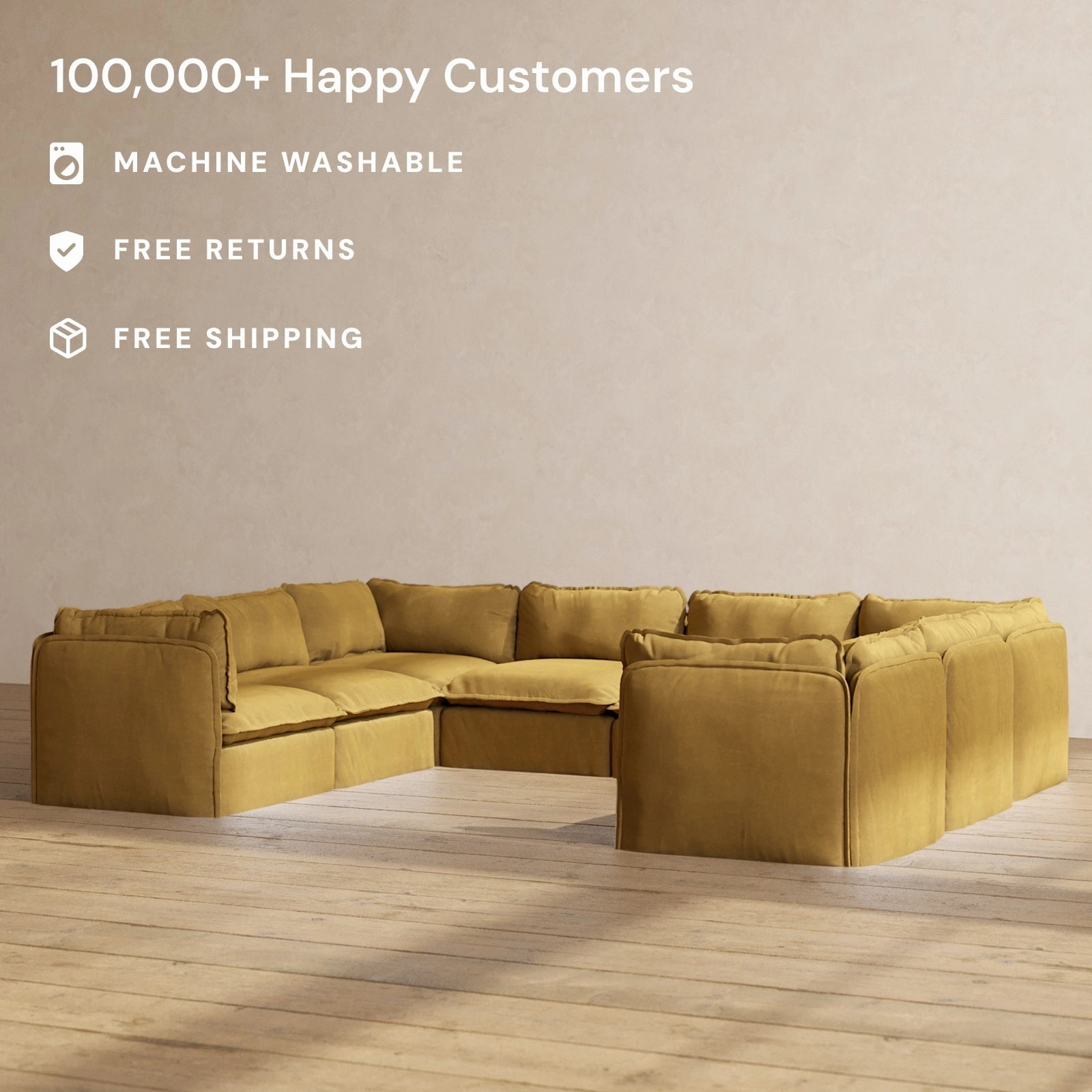 Modular Performance 8-Seater U-Sectional in Toffee | Relaxed Blend
