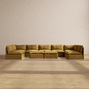 Modular Performance 9-Seater Open-Ends U-Sectional   Bench Ottoman in Toffee | Relaxed Blend
