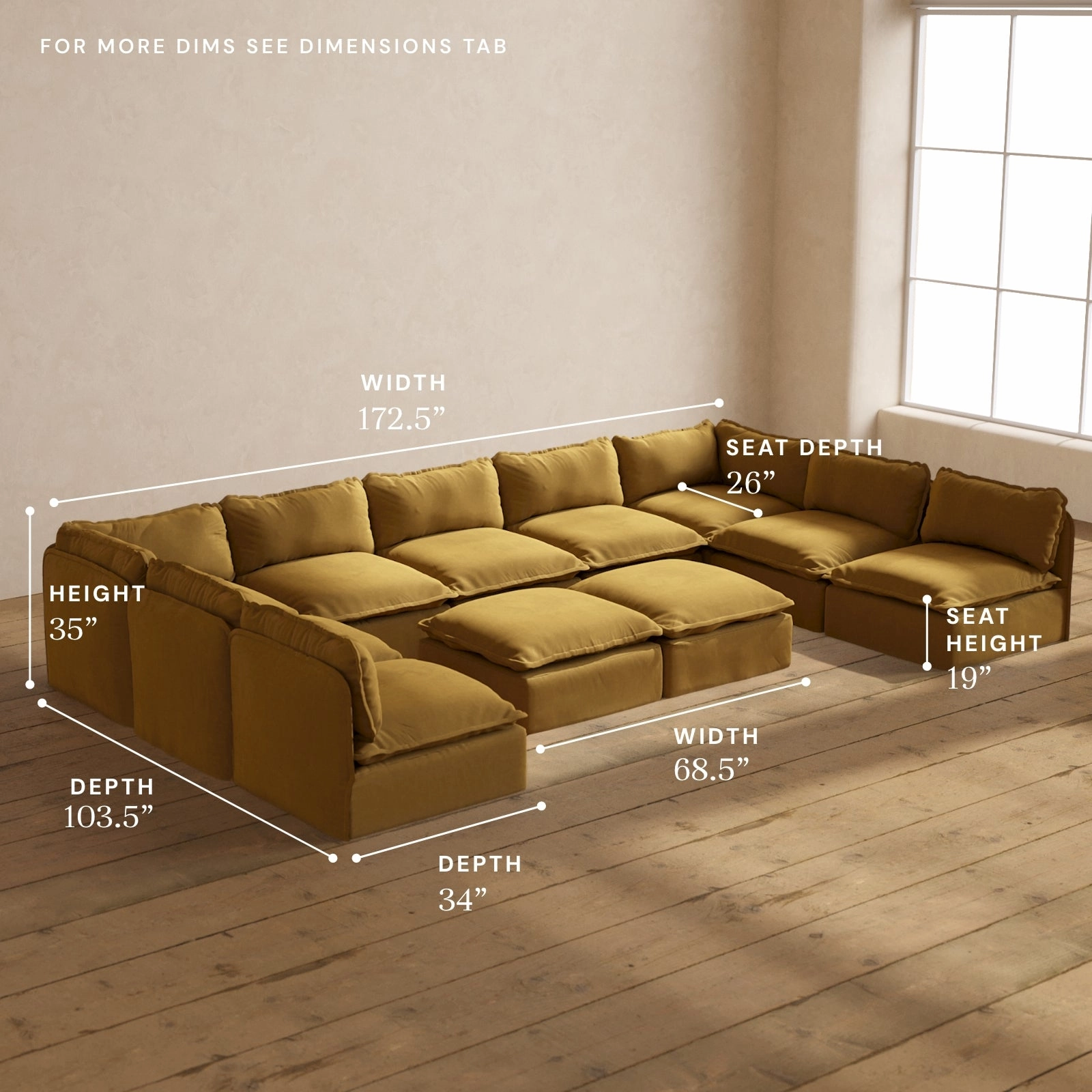 Modular Performance 9-Seater Open-Ends U-Sectional   Bench Ottoman in Toffee | Relaxed Blend
