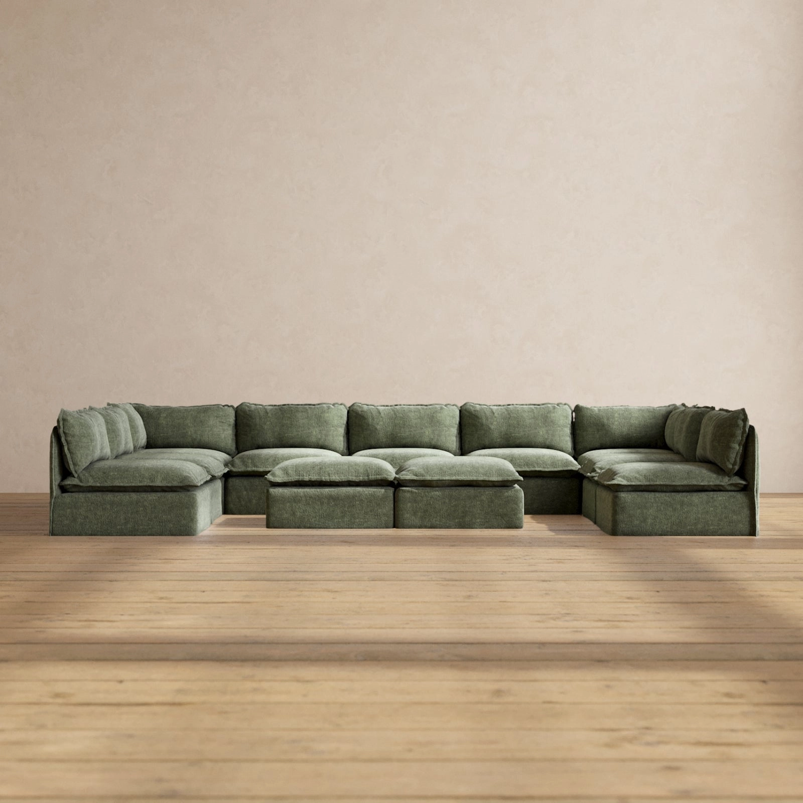 Modular Performance 9-Seater Open-Ends U-Sectional   Bench Ottoman in Willow | Relaxed Blend
