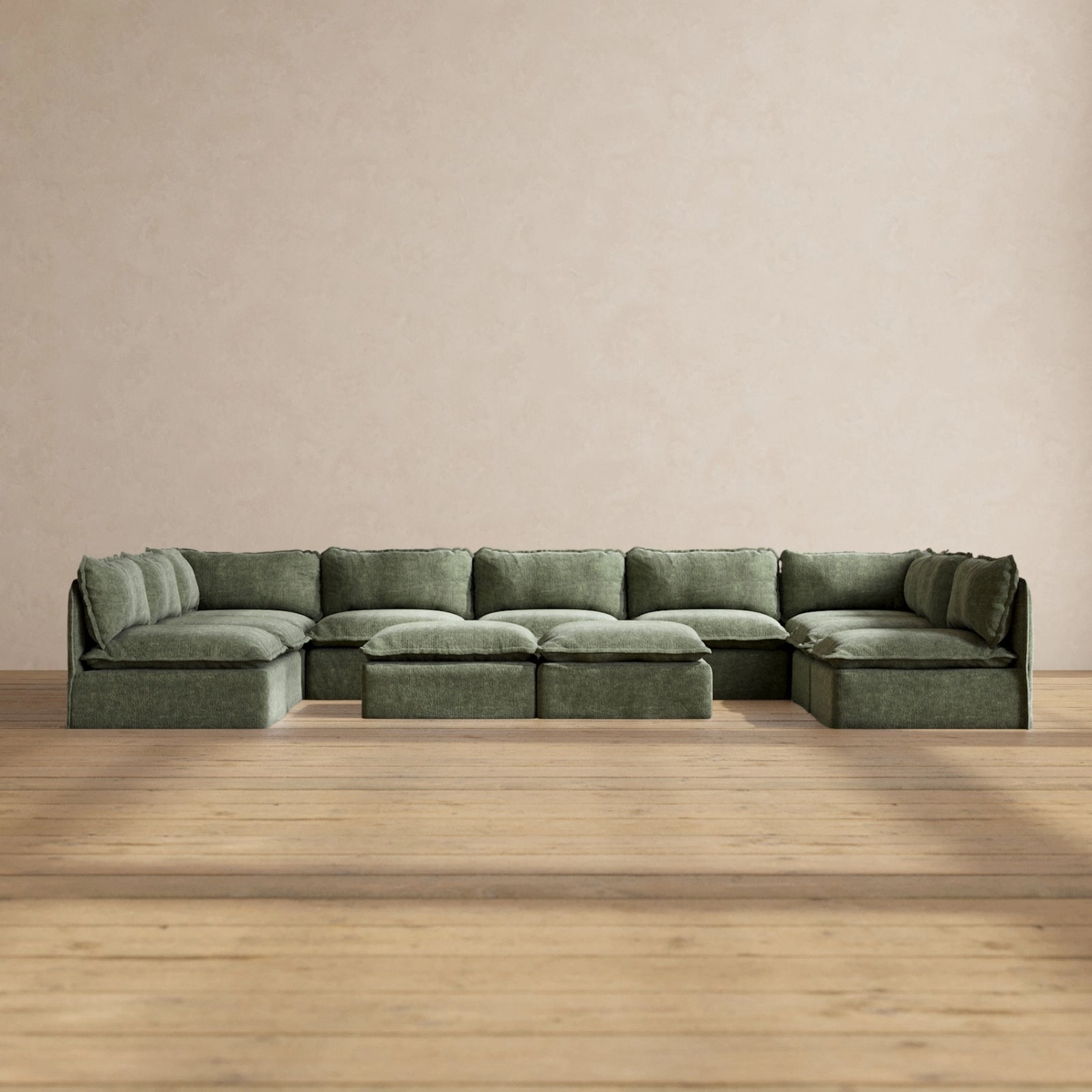 Modular Performance 9-Seater Open-Ends U-Sectional   Bench Ottoman in Willow | Relaxed Blend