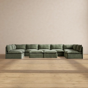 Modular Performance 9-Seater Open-Ends U-Sectional   Bench Ottoman in Willow | Relaxed Blend