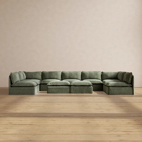 Modular Performance 9-Seater Open-Ends U-Sectional   Bench Ottoman in Willow | Relaxed Blend