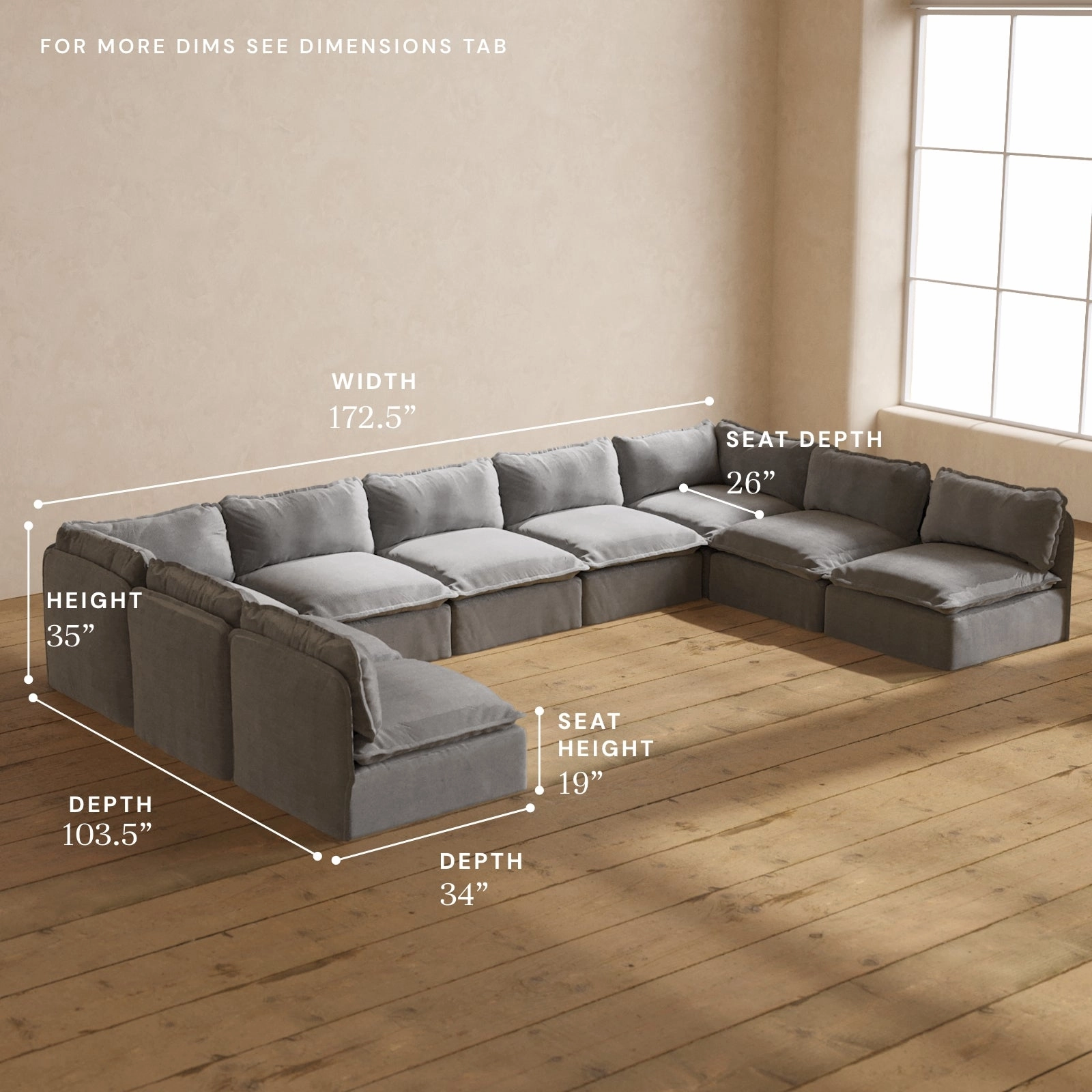 Modular Performance 9-Seater Open-Ends U-Sectional in Ash | Relaxed Blend