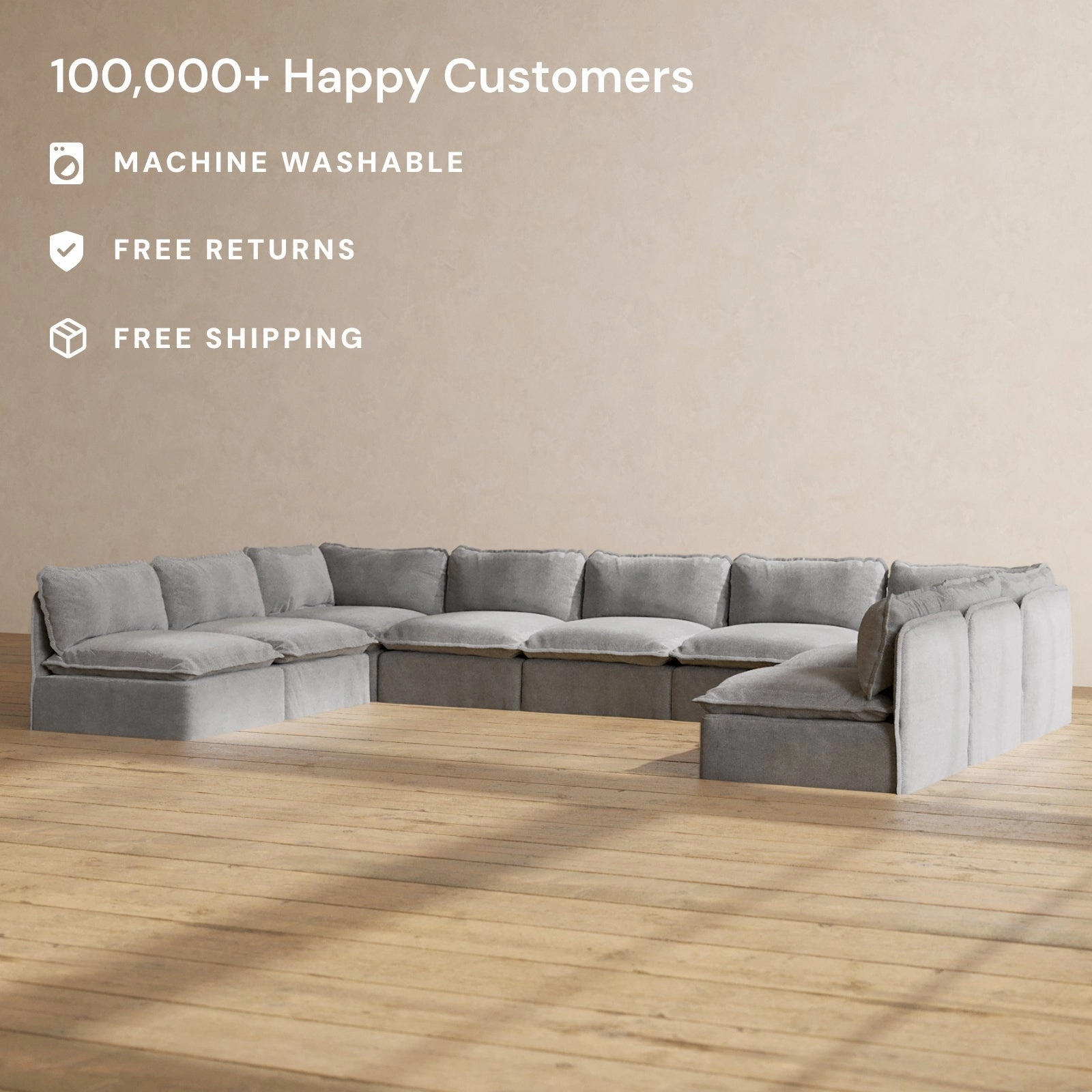 Modular Performance 9-Seater Open-Ends U-Sectional in Ash | Relaxed Blend