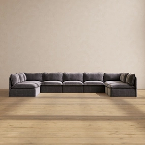 Modular Performance 9-Seater Open-Ends U-Sectional in Cinder | Relaxed Blend