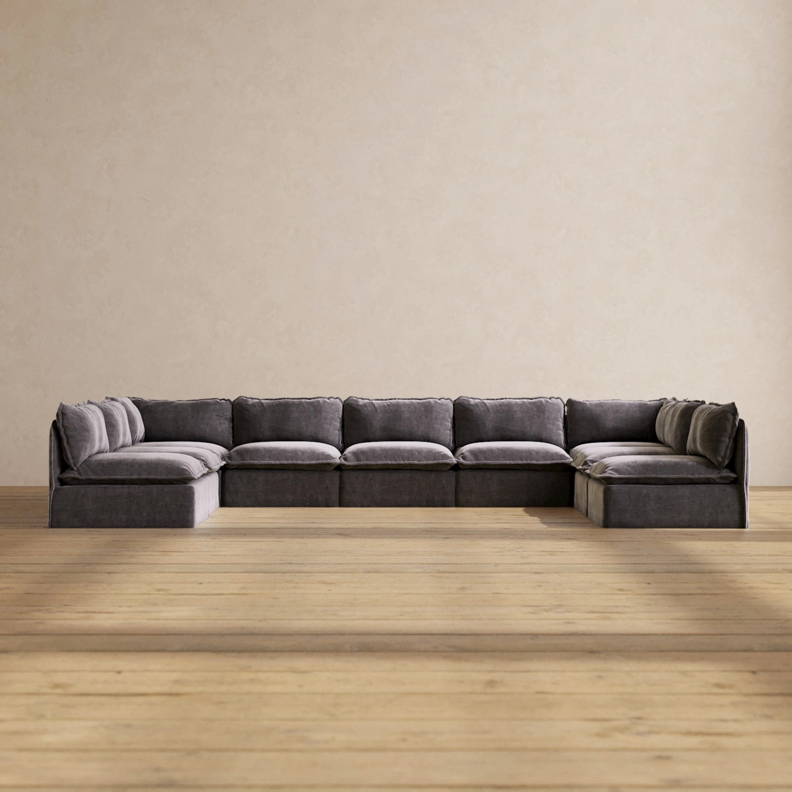 Modular Performance 9-Seater Open-Ends U-Sectional in Cinder | Relaxed Blend
