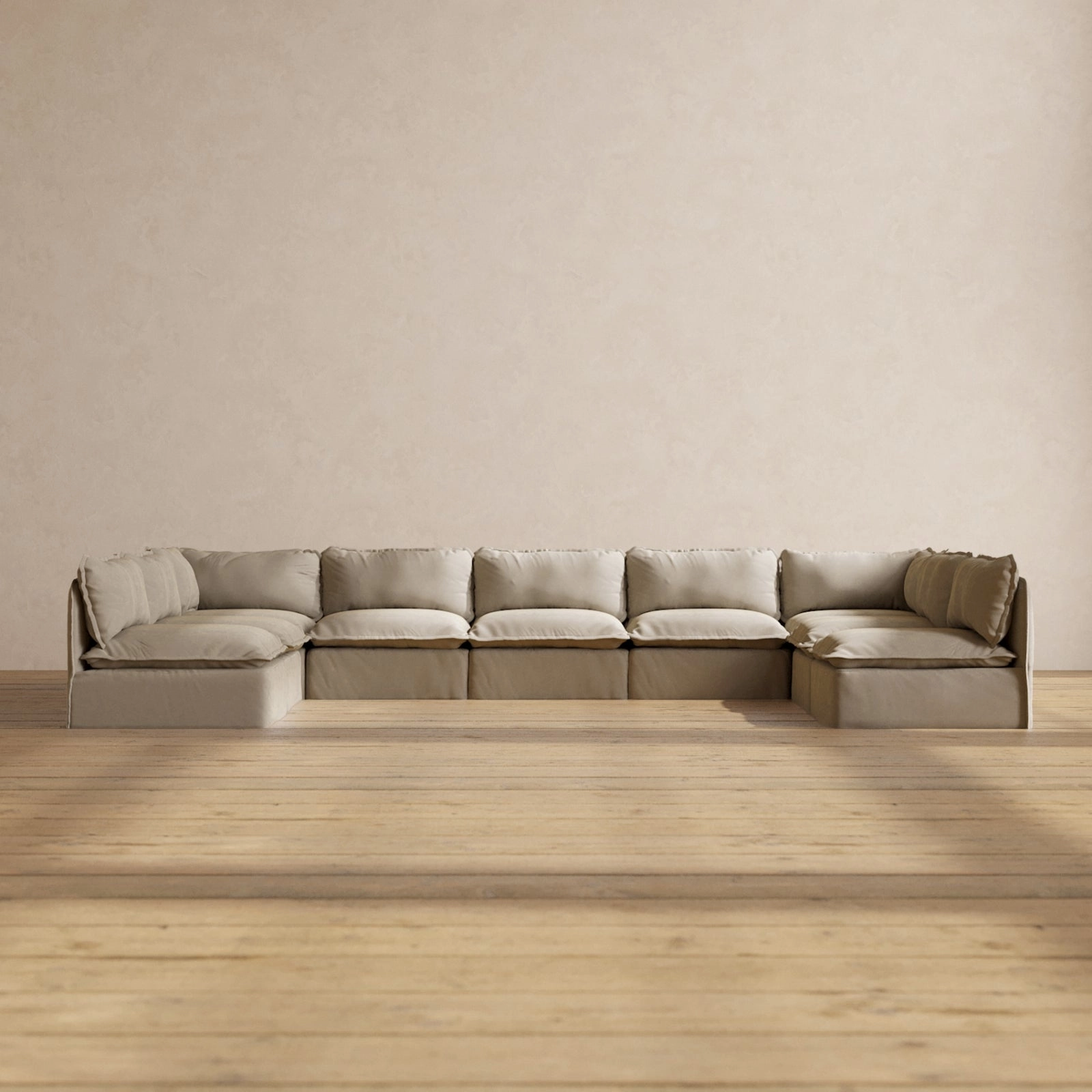 Modular Performance 9-Seater Open-Ends U-Sectional in Dune | Deluxe Blend