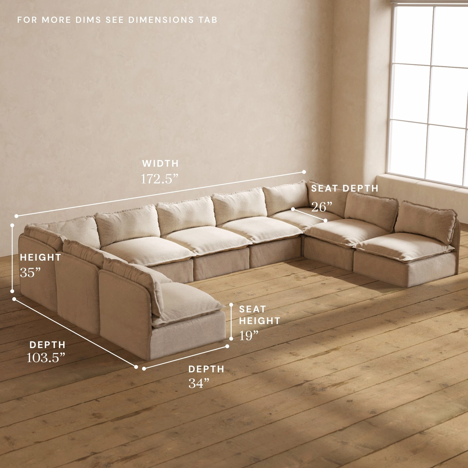 Modular Performance 9-Seater Open-Ends U-Sectional in Oat | Relaxed Blend