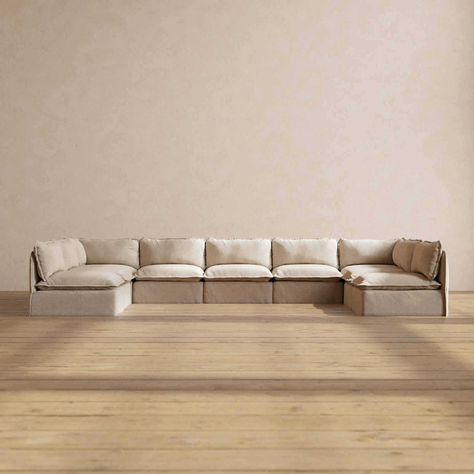 Modular Performance 9-Seater Open-Ends U-Sectional in Oat | Relaxed Blend