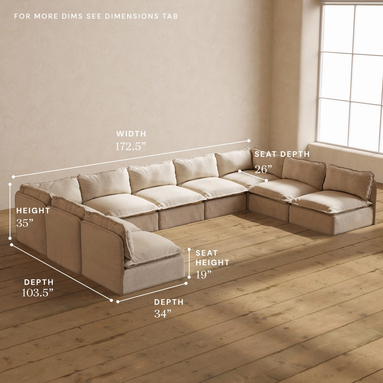 Modular Performance 9-Seater Open-Ends U-Sectional in Oat | Relaxed Blend