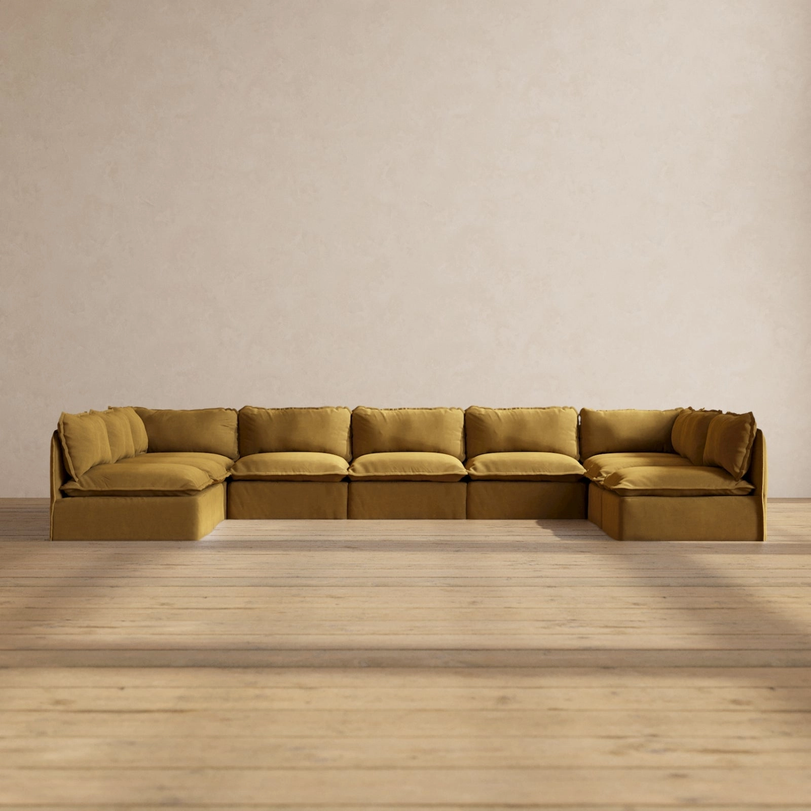 Modular Performance 9-Seater Open-Ends U-Sectional in Toffee | Relaxed Blend