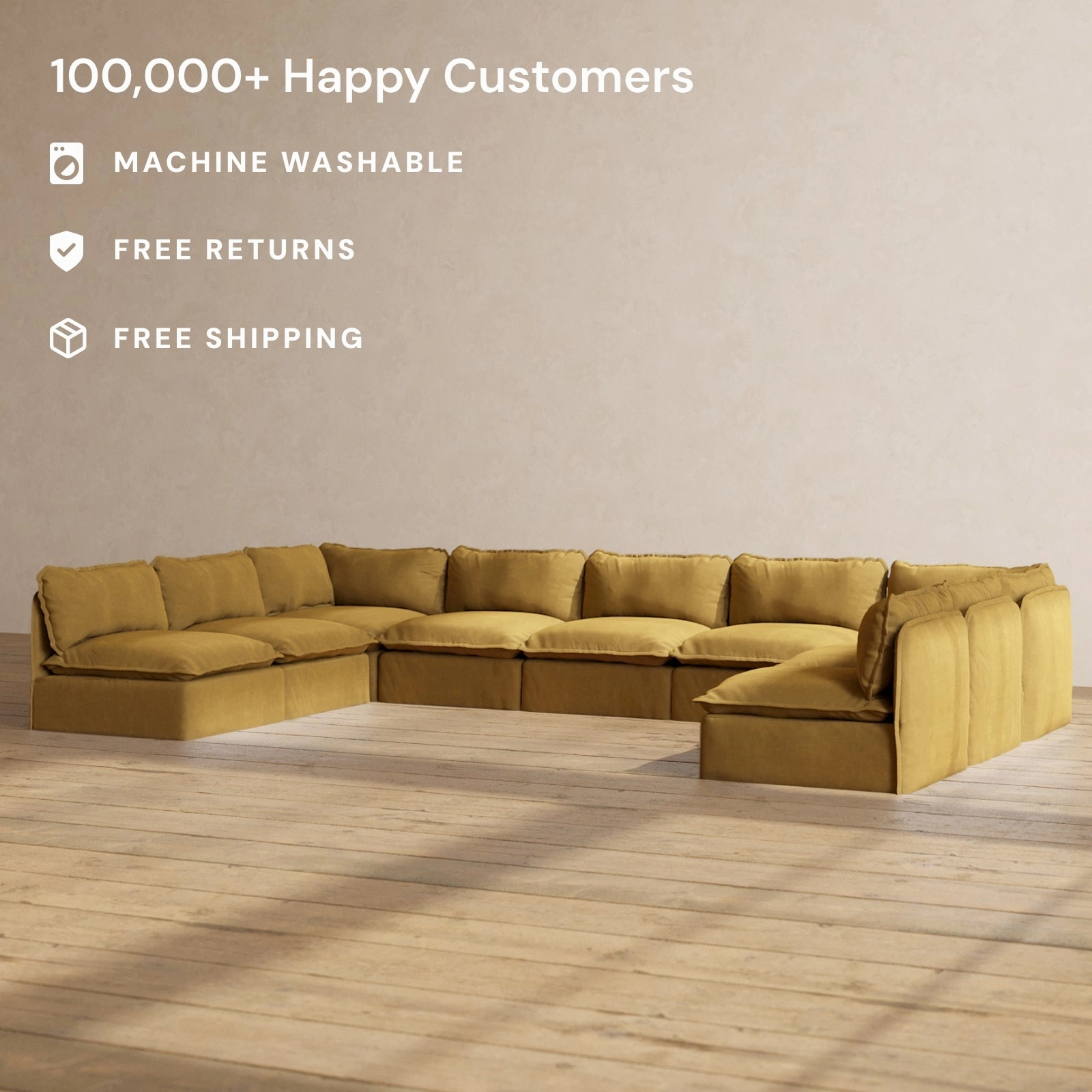 Modular Performance 9-Seater Open-Ends U-Sectional in Toffee | Relaxed Blend