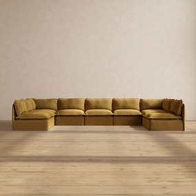 Modular Performance 9-Seater Open-Ends U-Sectional in Toffee | Relaxed Blend