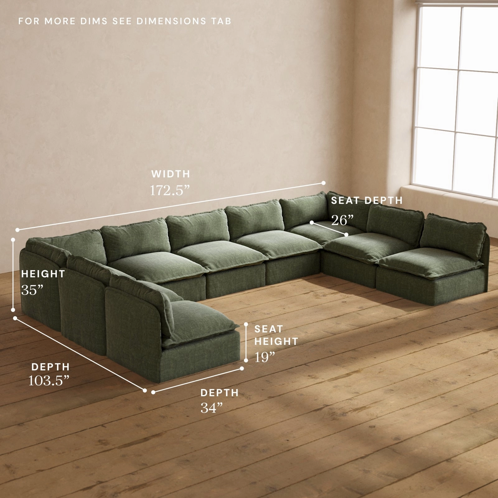 Modular Performance 9-Seater Open-Ends U-Sectional in Willow | Relaxed Blend