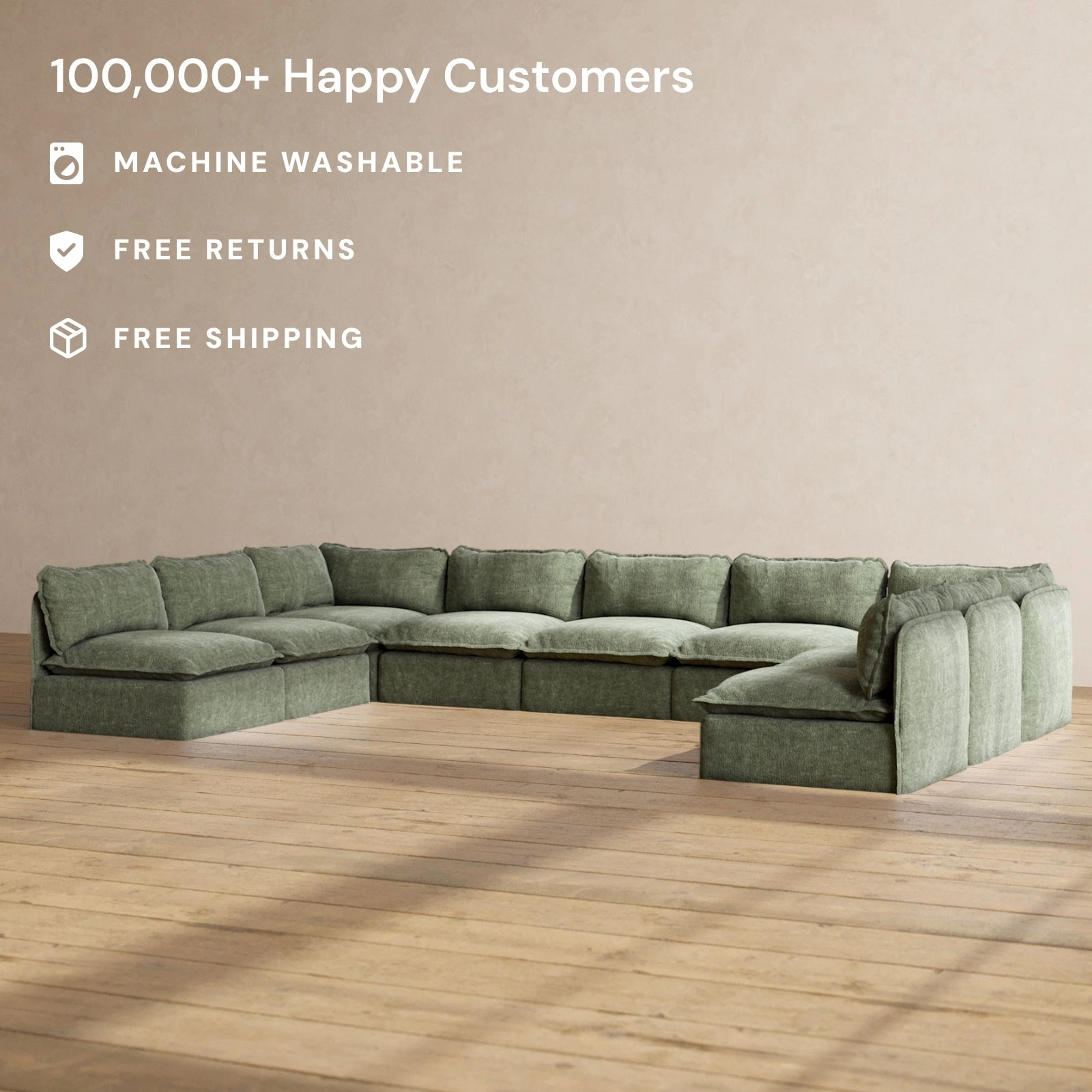 Modular Performance 9-Seater Open-Ends U-Sectional in Willow | Relaxed Blend