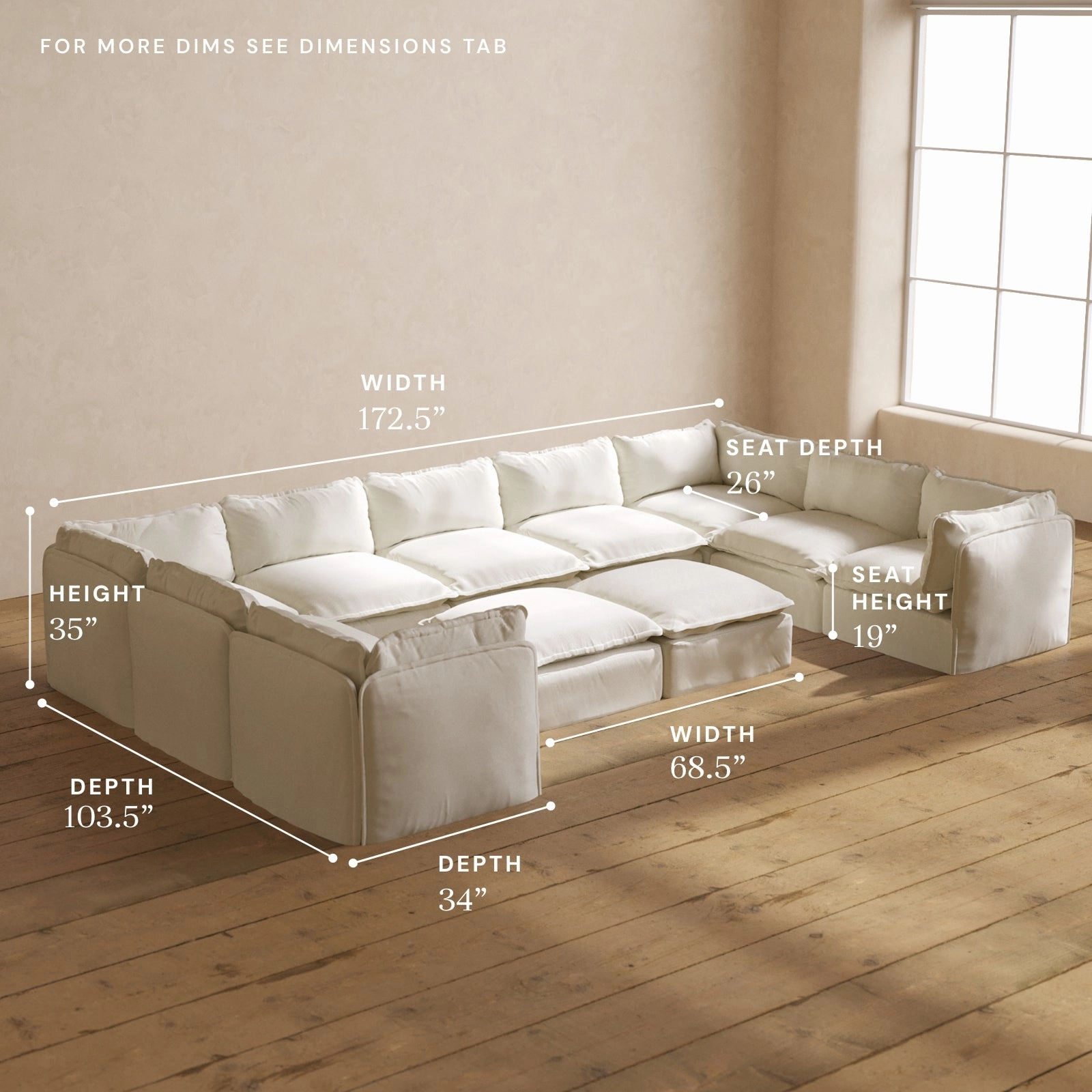 Modular Performance 9-Seater U-Sectional   Bench Ottoman in Eggshell | Relaxed Blend