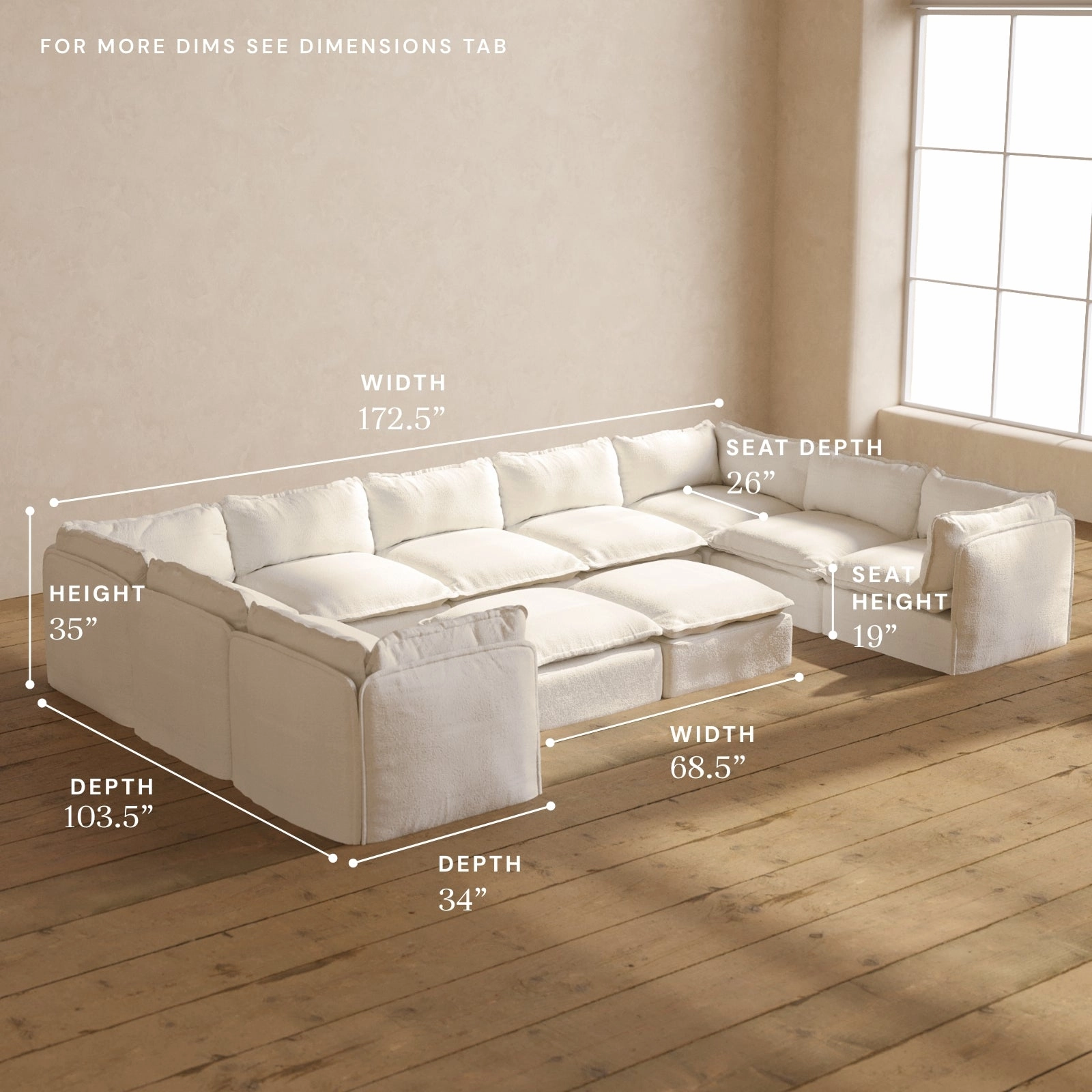 Modular Performance 9-Seater U-Sectional   Bench Ottoman in Mousse | Relaxed Blend