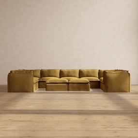 Modular Performance 9-Seater U-Sectional   Bench Ottoman in Toffee | Relaxed Blend
