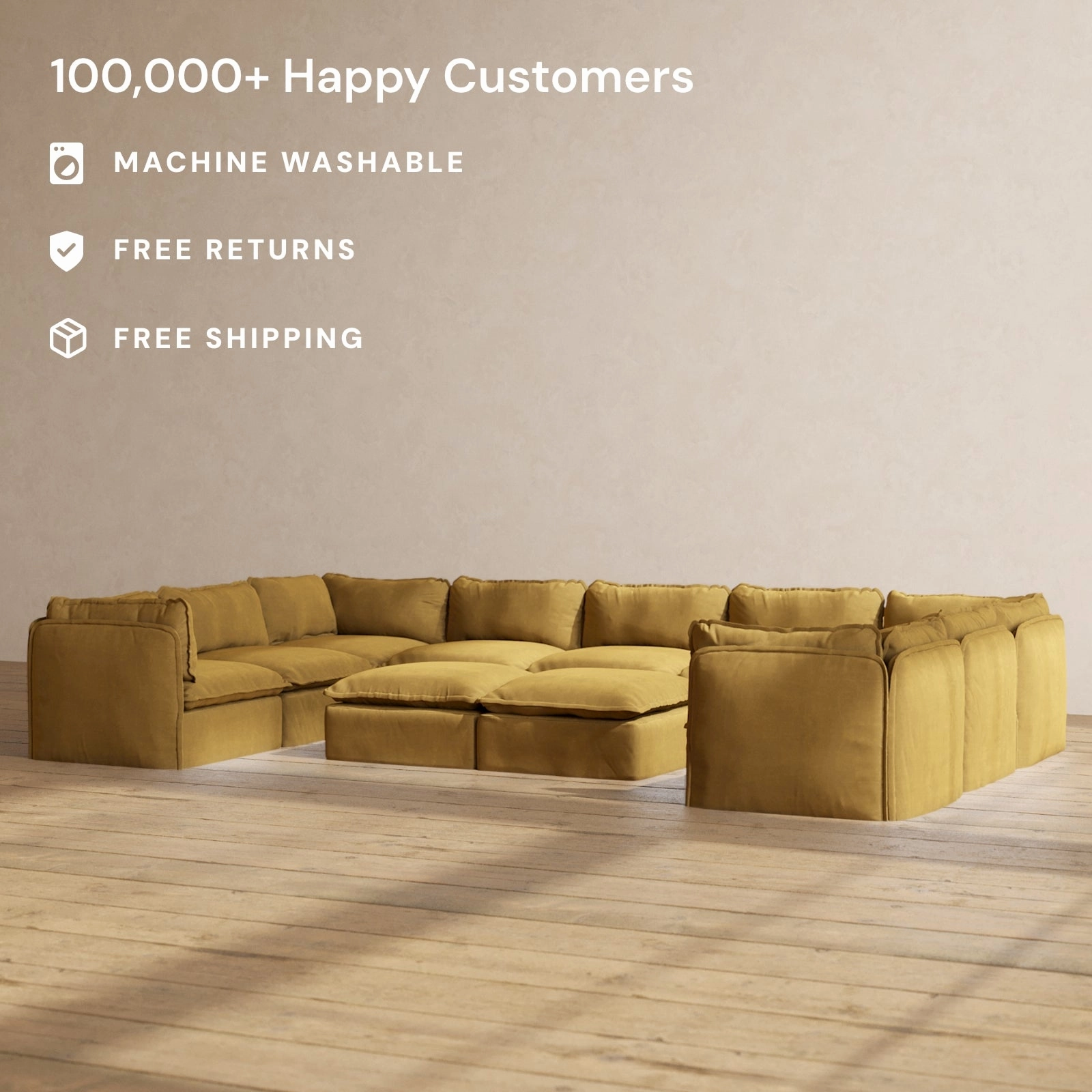 Modular Performance 9-Seater U-Sectional   Bench Ottoman in Toffee | Relaxed Blend