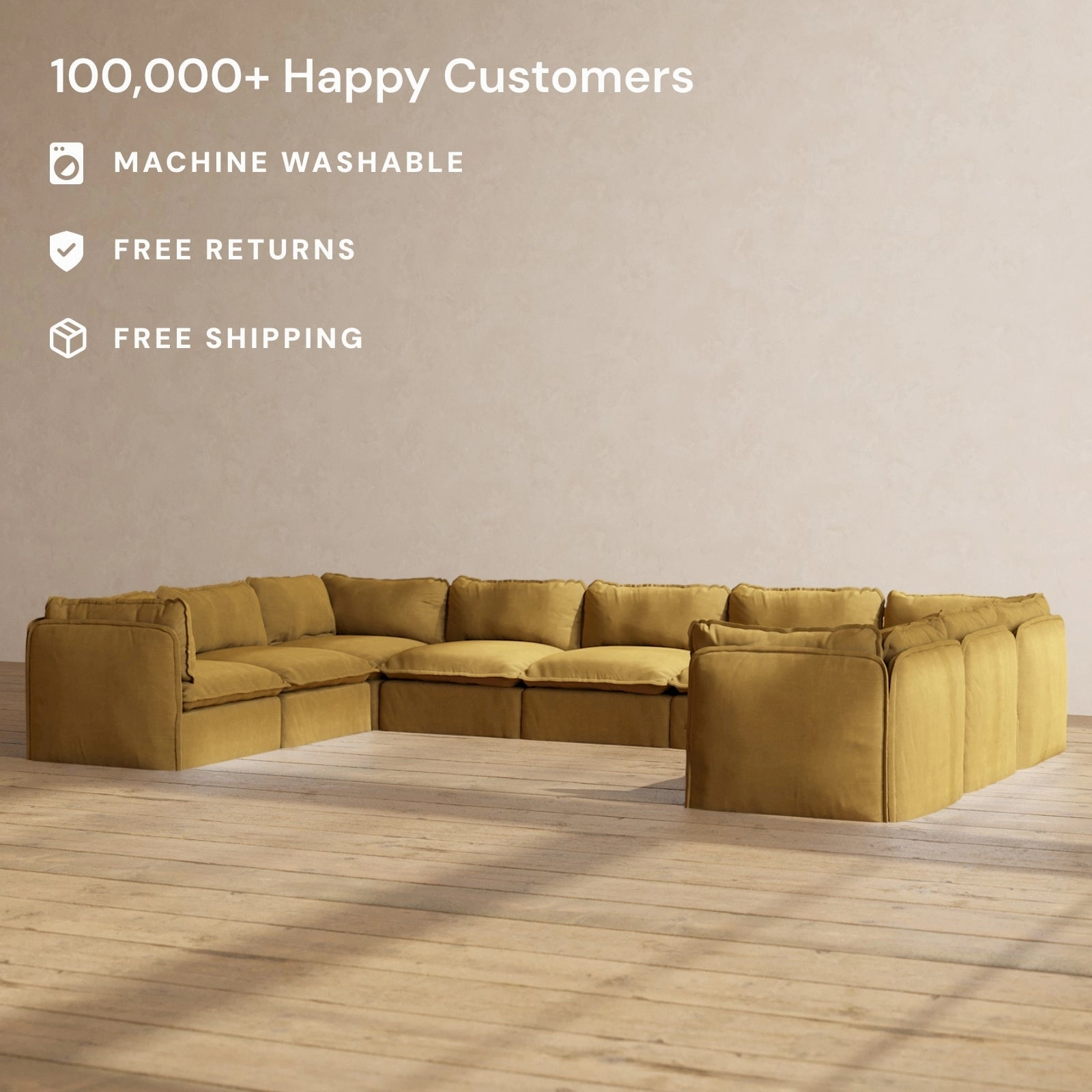 Modular Performance 9-Seater U-Sectional in Toffee | Relaxed Blend