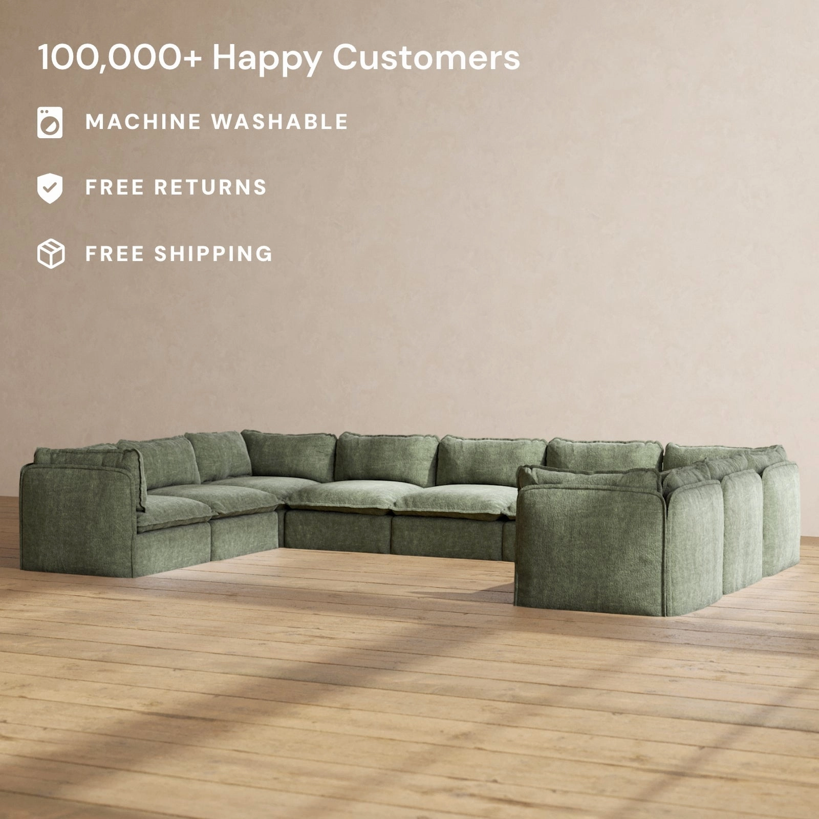 Modular Performance 9-Seater U-Sectional in Willow | Relaxed Blend