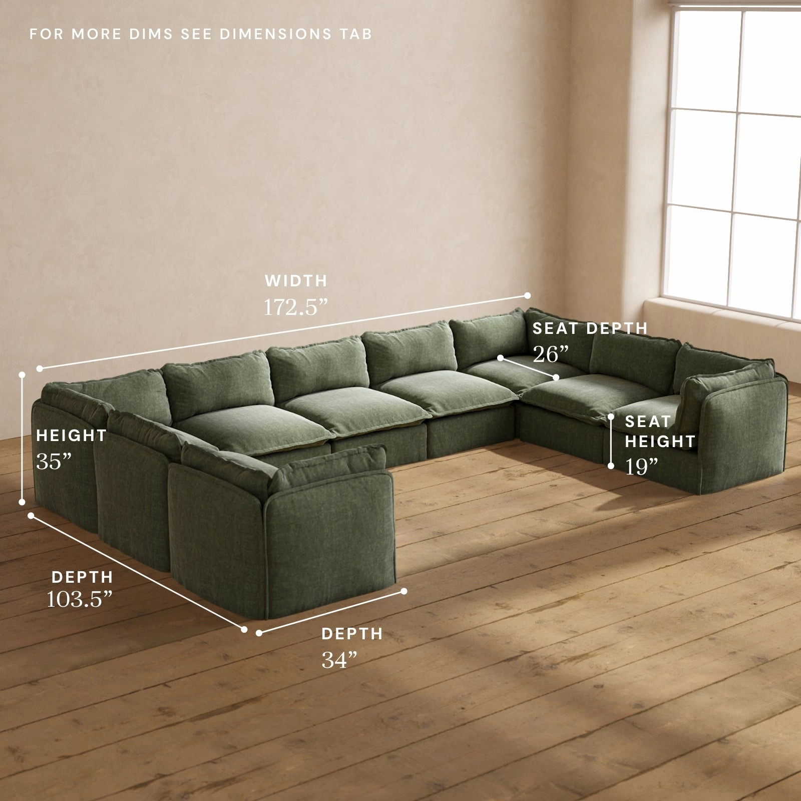 Modular Performance 9-Seater U-Sectional in Willow | Relaxed Blend