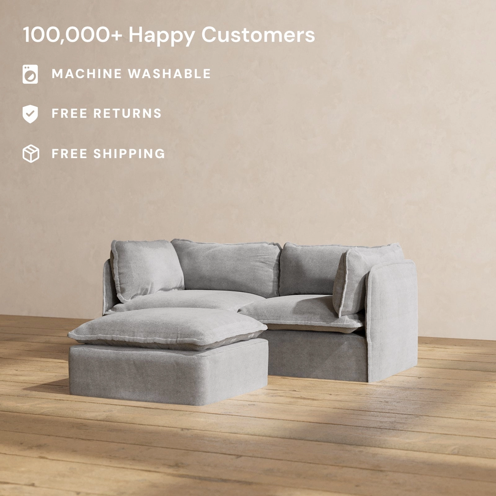Modular Washable 2-Seater   Ottoman in Ash | Memorix  Seat | Contour Pillow