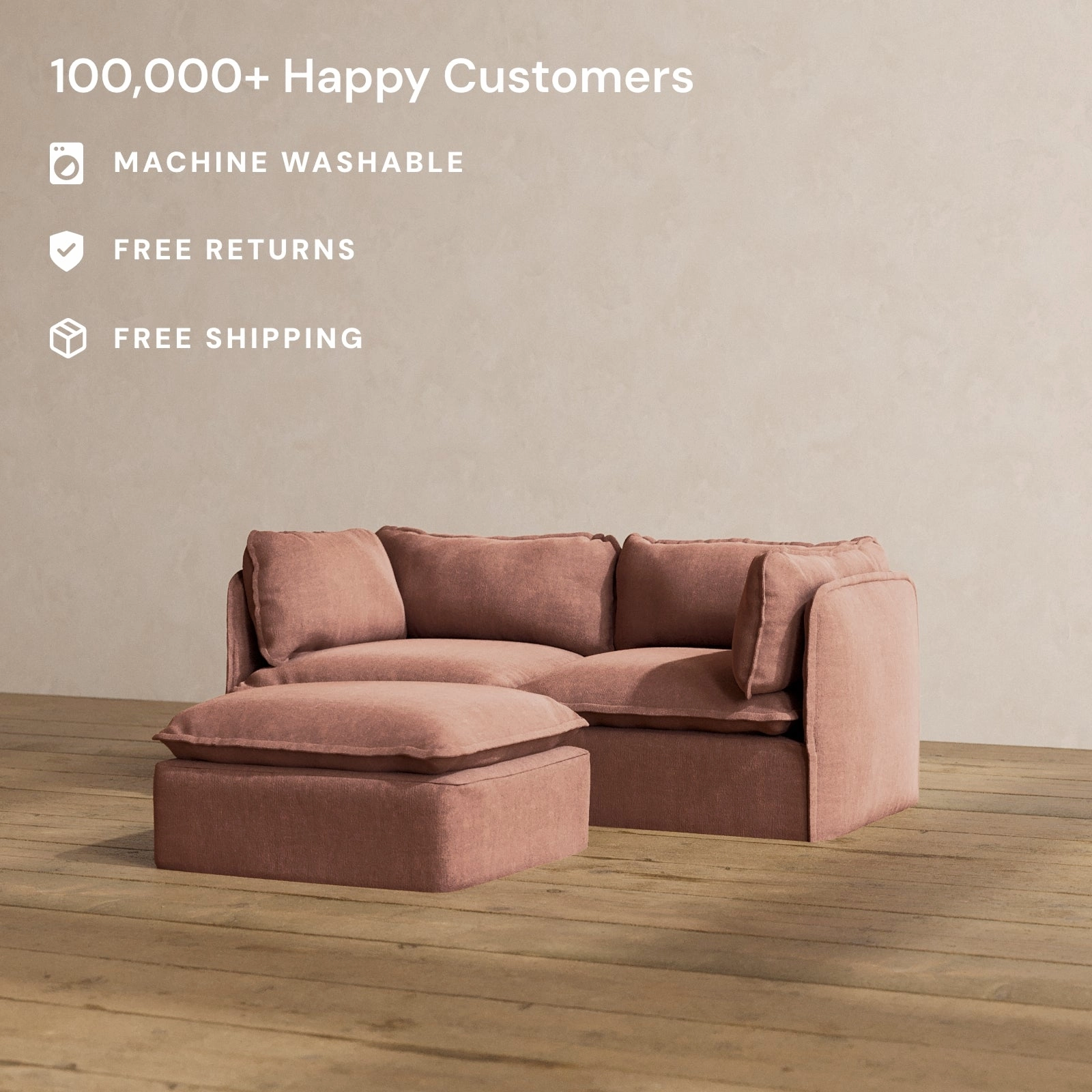 Modular Washable 2-Seater   Ottoman in Chestnut | Memorix  Seat | Contour Pillow
