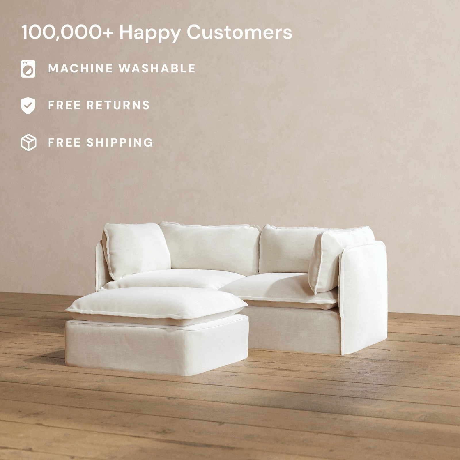 Modular Washable 2-Seater   Ottoman in Coco | Deluxe  Seat | Cloud Pillow