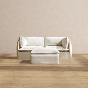 Modular Washable 2-Seater   Ottoman in Eggshell | Deluxe  Seat | Cloud Pillow
