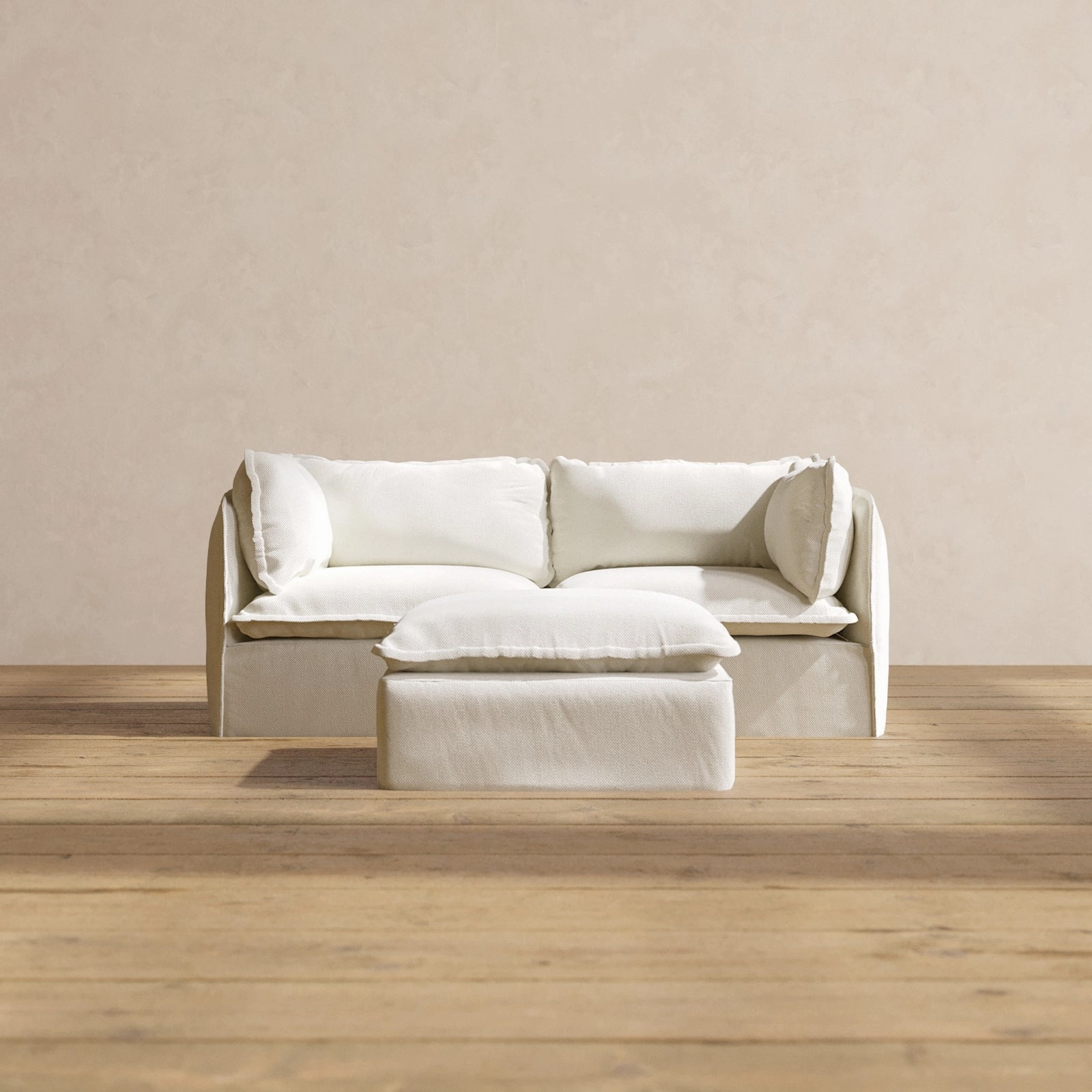 Modular Washable 2-Seater   Ottoman in Eggshell | Deluxe  Seat | Cloud Pillow