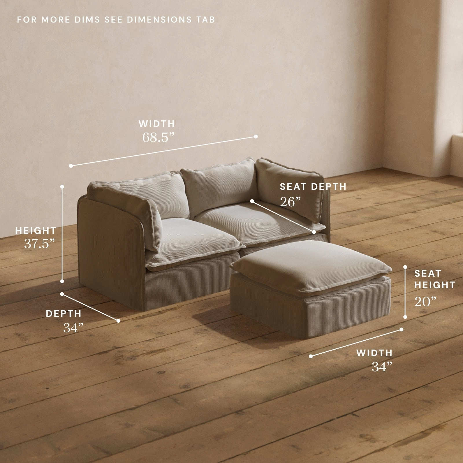 Modular Washable 2-Seater   Ottoman in Milk | Deluxe  Seat | Cloud Pillow