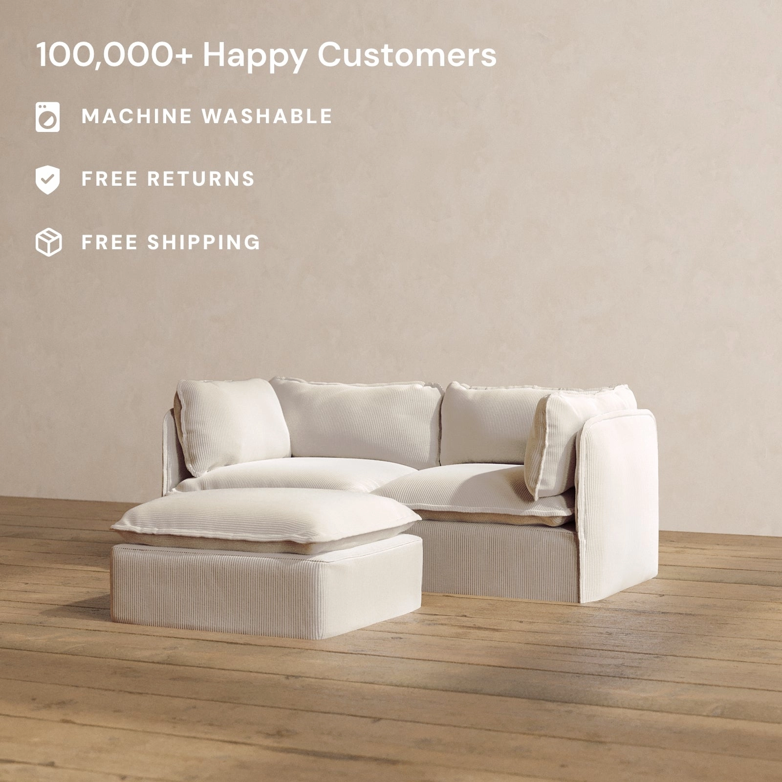 Modular Washable 2-Seater   Ottoman in Milk | Memorix  Seat | Contour Pillow