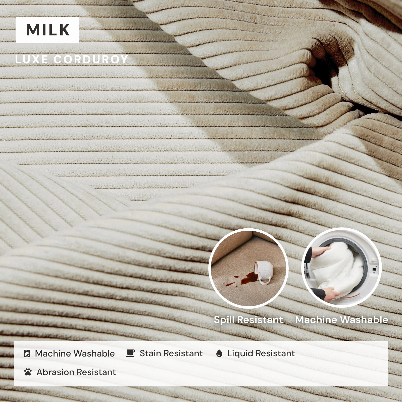 Modular Washable 2-Seater   Ottoman in Milk | Memorix  Seat | Contour Pillow